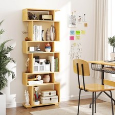 2PCS 6-Tier Bookshelf w/2 Anti-Tipping Kits Wooden Display Shelf for Bedroom