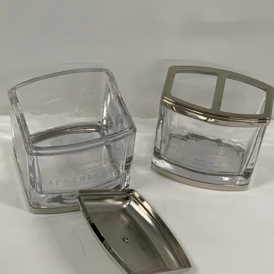 Lot of 2 Dr H. Gnadendorff Apothecary Bath Toothbrush & Canister Glass Chrome - Image 3 of 4