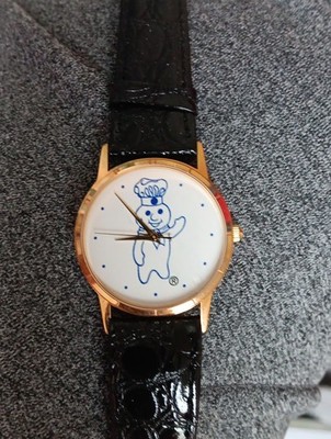IMAGE Watches Pillsbury Doughboy Gold Case Black Band Advertising Watch
