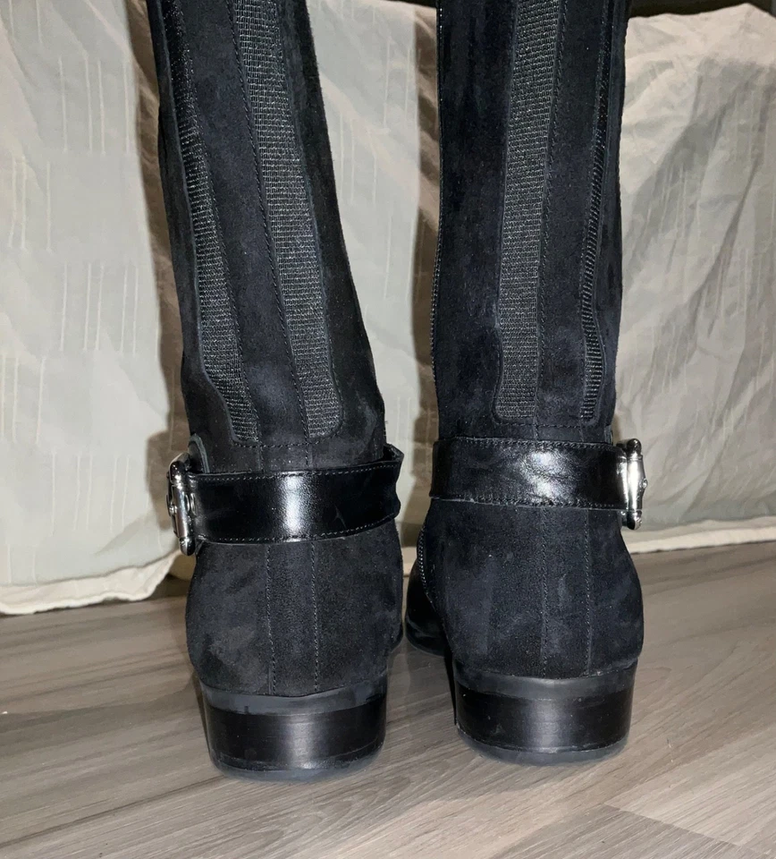 Marc Fisher女式黑色皮革毛毡拉链弹力骑行靴8 1/2 — 第 3/4 张图片