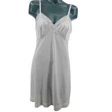 Vintage 60's Vanity Fair Off White Lace Nylon Slip Midi Nightgown Size 36 3633