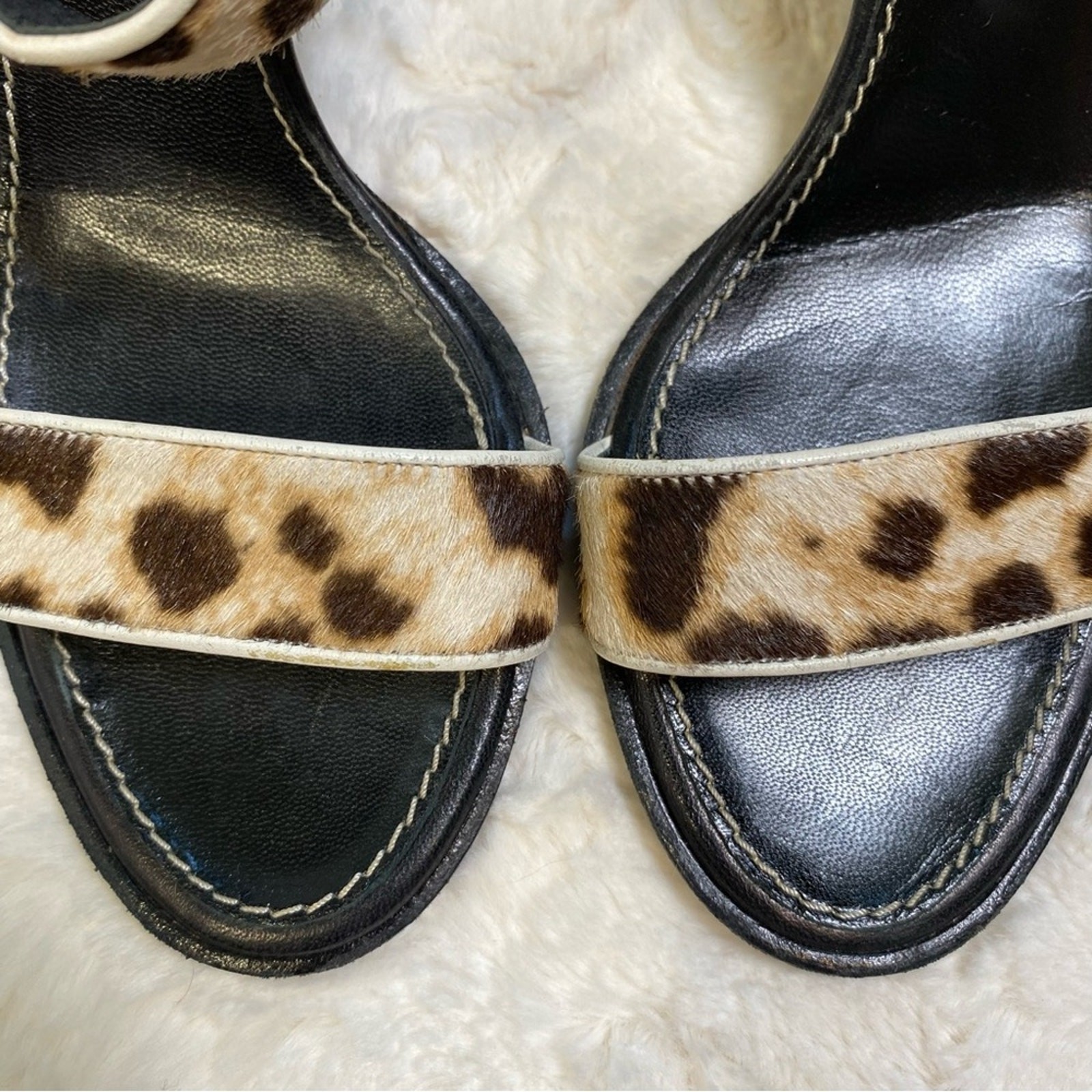 Sandali Yves Saint Laurent Ponyhair stampa animalier tacco a gattino taglia 38 5 leopardati