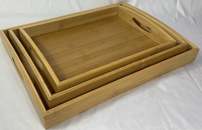 COMFIFY Set of 3 Natural BAMBOO Nesting Breakfast Serving Trays 16x12 New in Box