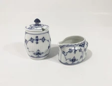 Royal Copenhagen Blue Fluted Half Lace Plain 137 Mustard Jar & 686 CreamerDefect