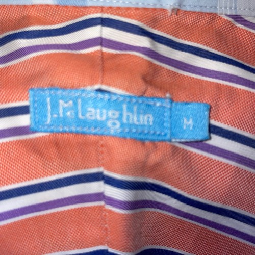 J McLaughlin Mens Striped Button Front Long Sleeve Shirt Orange Blue Size M - Picture 4 of 8