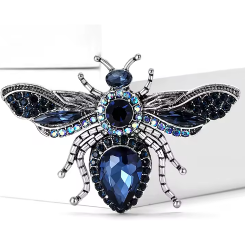 Vintage Rhinestone Bee Brooch Pin Silver Tone Insect Jewelry, Unisex Summer Gift - Picture 4 of 13