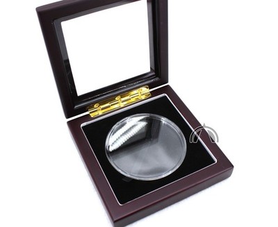 Mahogany Finish Glass Top Wood Box for 5oz Silver America the Beautiful | ATB Z