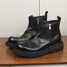Retro British Men's Chelsea Boots Cowhide Short Boots Black Round Toe Boots Sz