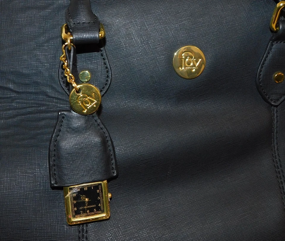 Joy Mangano Black Textured Leather XL Tote Carry All Bag w/ Watch - Image 3 of 4