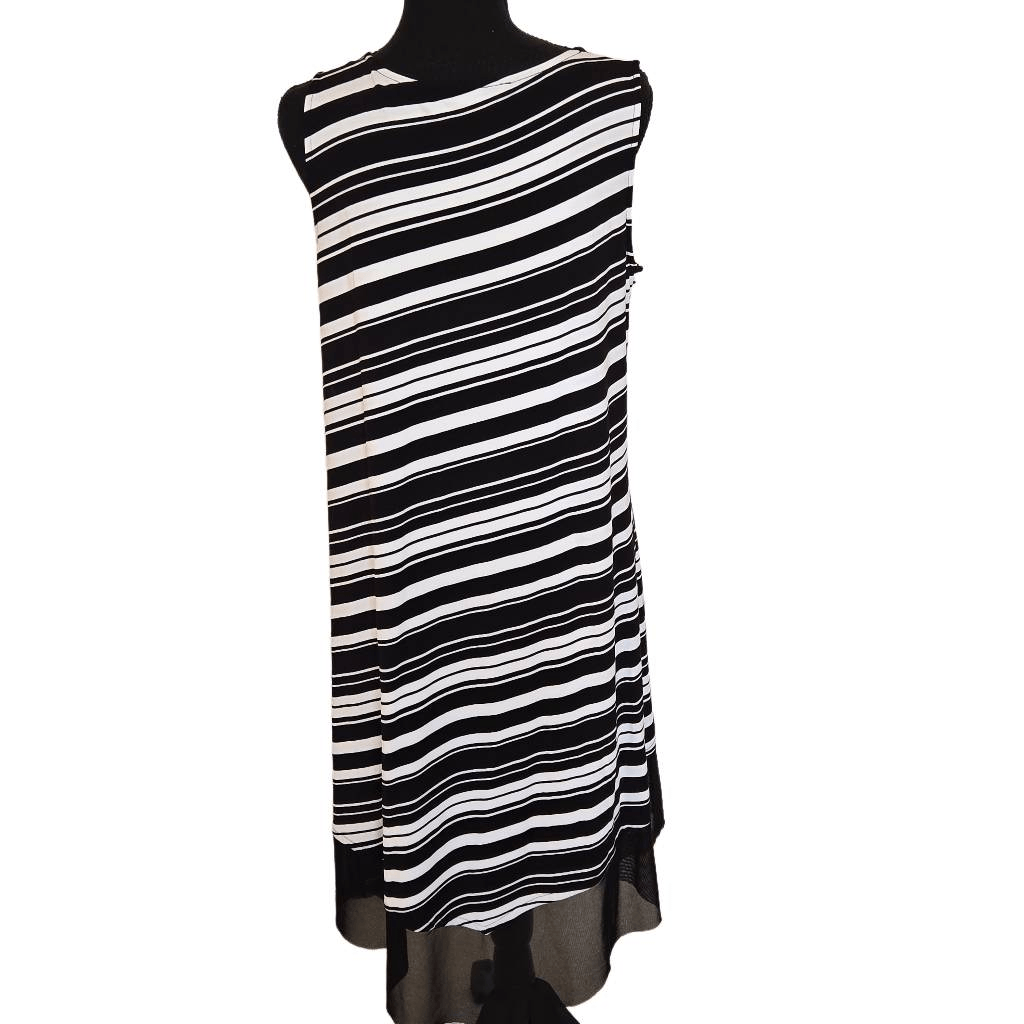 Peter Nygard Womens Striped Asymmetric Sheer Hem Maxi Dress Black & White  Medium