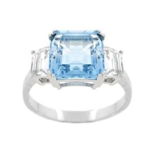 925 Silver 3-Stone 4.20ct. Blue Topaz  CZ Ring Size 5
