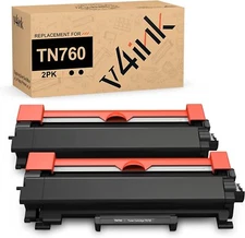 v4ink 2PK TN760 Toner with Chip Compatible for Brother HL-L2379DW L2350DW L2390D