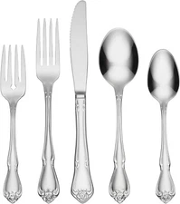 Oneida True Rose Piece Everyday Flatware Set, 20 Count, Metallic