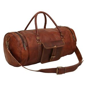 Travel Men&#39;S Brown Leather Retro Vintage Large Round Duffle Travel Gym Bag New | eBay