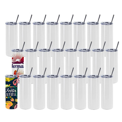 20 Unzen Sublimationsbecher Edelstahl Weiß Thermobecher + Strohhalm zum Bedrucken
