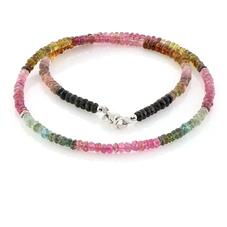 Multi Watermelon Tourmaline Faceted AAA++ Gemstone Beaded Handmade Necklace 24" - Image 3 of 4