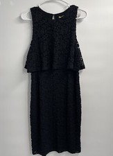Gianni Bini Large Lace Popover Sheath Dress Women Black Floral Tiered Sleeveless