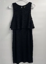 Gianni Bini Black Lace Tiered Sheath Dress Sleeveless Keyhole Neck Size L