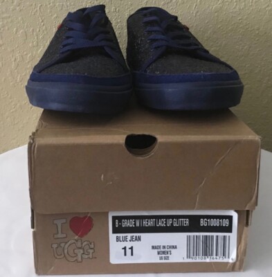 NIB UGG B-Grade I Heart Lace Up Glitter, BG 1008109, size 11, Blue Jean