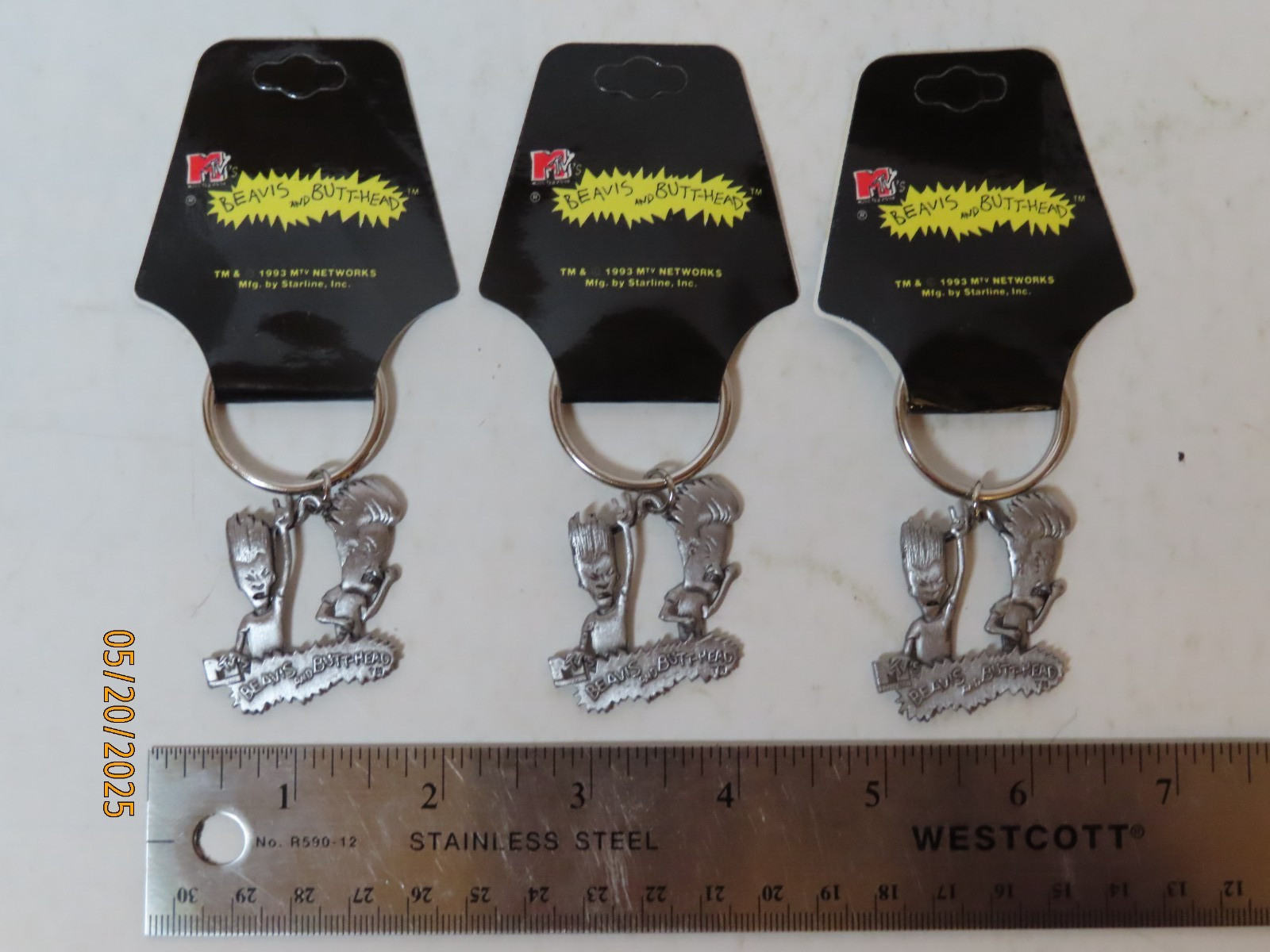 Lot of 3 1993 Starline Inc MTV's Beavis and Butthead Pewter keychain new NIP NOS