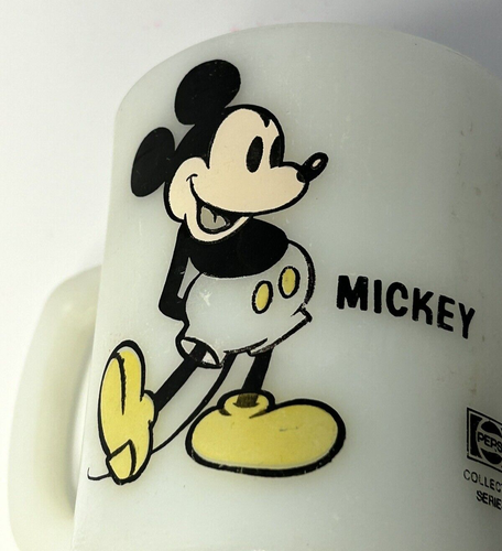 Vintage Walt Disney Mug Mickey Mouse Pepsi Cola Anchor Hocking Milk Glass Cup - Picture 2 of 16