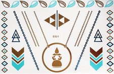 Flash Temporary Adhesive Tattoo Gold Blue 7 Pieces Body Bracelet E21B Neck WOW