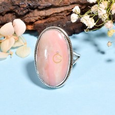 Pink Opal Ring Pink Stone 925 Sterling Silver Handmade Statement Boho Rings
