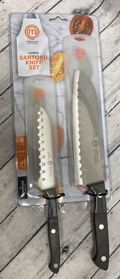 MasterChef 2Pc. Santoku Knife Set 5'' &7'' Full-Tang Stainless Steel w/ Cover NEW 