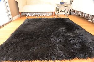 48 X 60 Black Mongolian Faux Fur Area, Fake Fur Rug