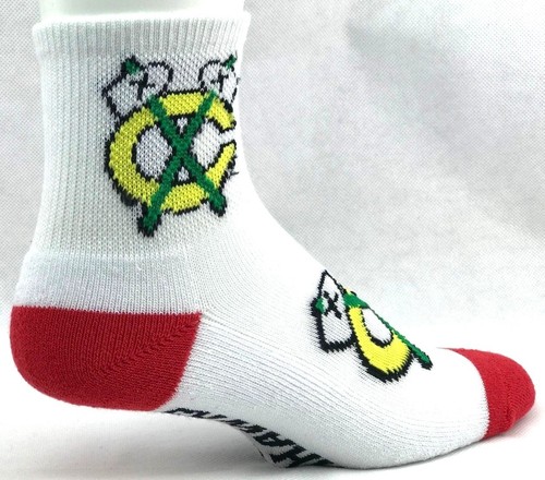 Chicago Blackhawks Hockey Quarter Socks White Red Throwback Logo - Picture 1 of 3