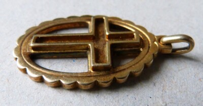 Pendentif Croix Ancien En Argent Et Vermeil - Style Religieux Vintage - Poinçon Crabe