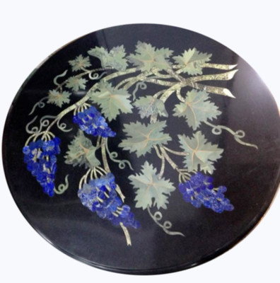 18'' black Marble Coffee Table Top Pietra Dura Inlay malachite Decor lapis work