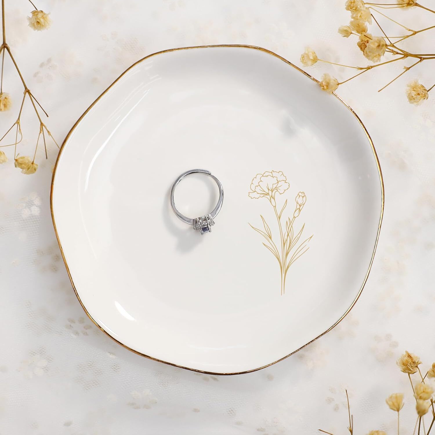 Carnation Birth Flower Ring Dish,Bridesmaid Proposal Gift for Her,Party Favor,Bi