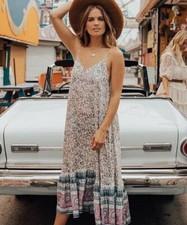 Spell & Gypsy Dress Dahlia Strappy Midi Dress Dusty Blue Size Medium