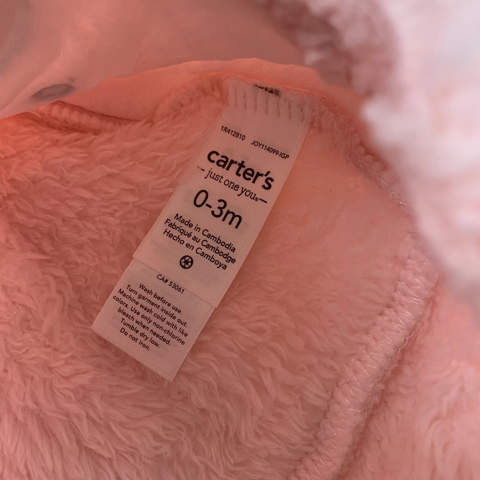 Carter's just one you baby girl cute sherpa Pink bear hat and mitten 2pc set 0-3 - Image 3 of 3