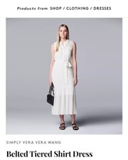 Simply Vera Wang Womens Medium White Sleeveless Belt Tiered Midi  Maxi  Dress