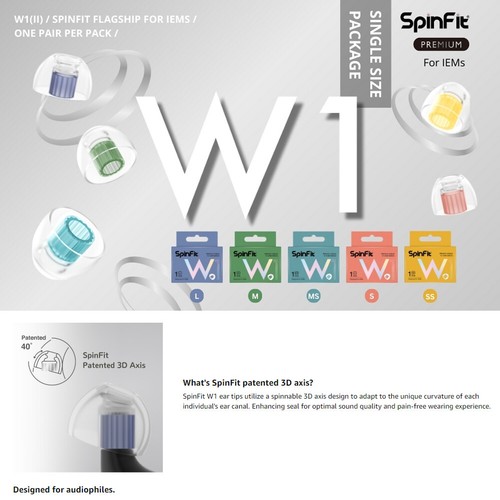 Spinfit W1 Eartips Earbuds In Ear Monitors Earphones IEMS - Size SS S MS M L - Picture 4 of 22