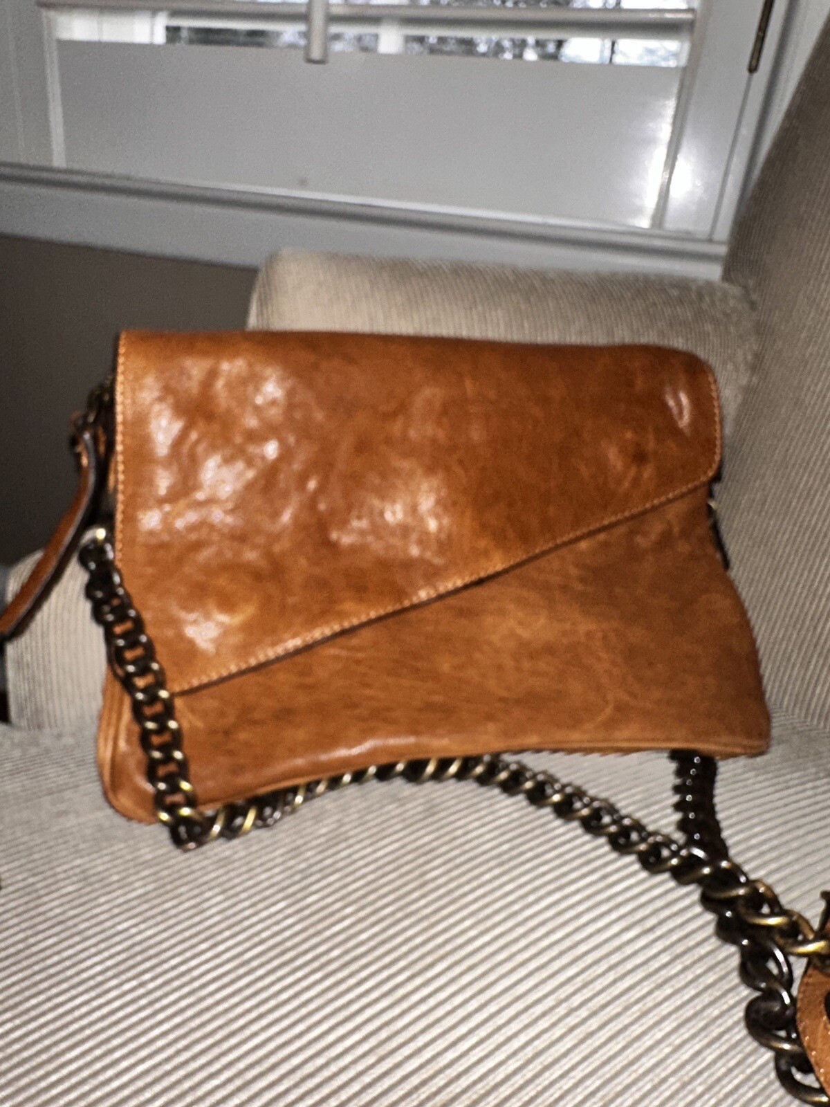 Maxon Collection Cognac Italian Leather Crossbody Cha… Gem