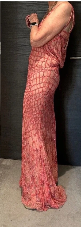 Roberto Cavalli Peach beaded Long Evening Gown size 8 Excellent condition  - Image 4 of 4