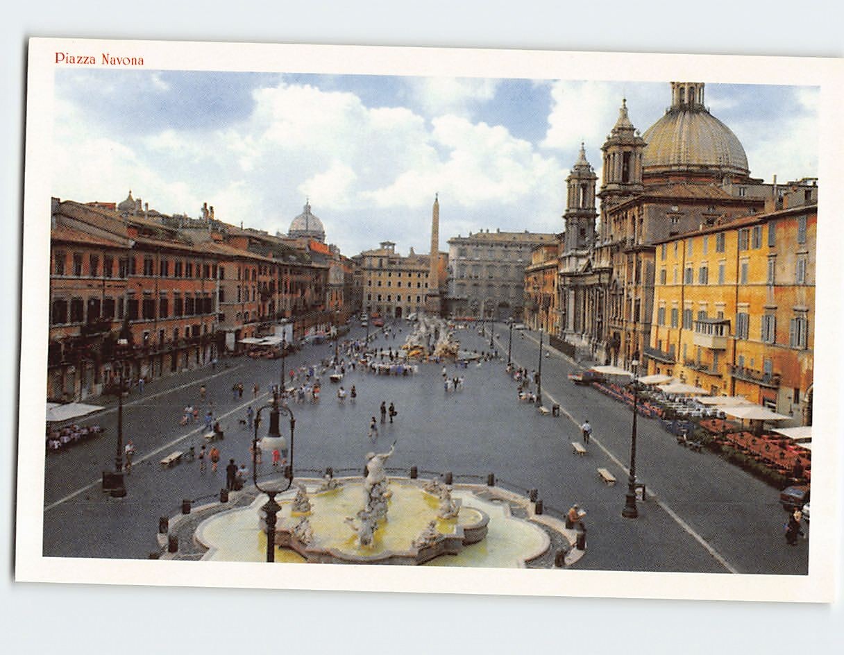 Postcard Navona Square Rome Italy