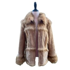 Vintage 90s Y2k Xoxo Tan Leather Faux Fur Lined Jacket Size Large