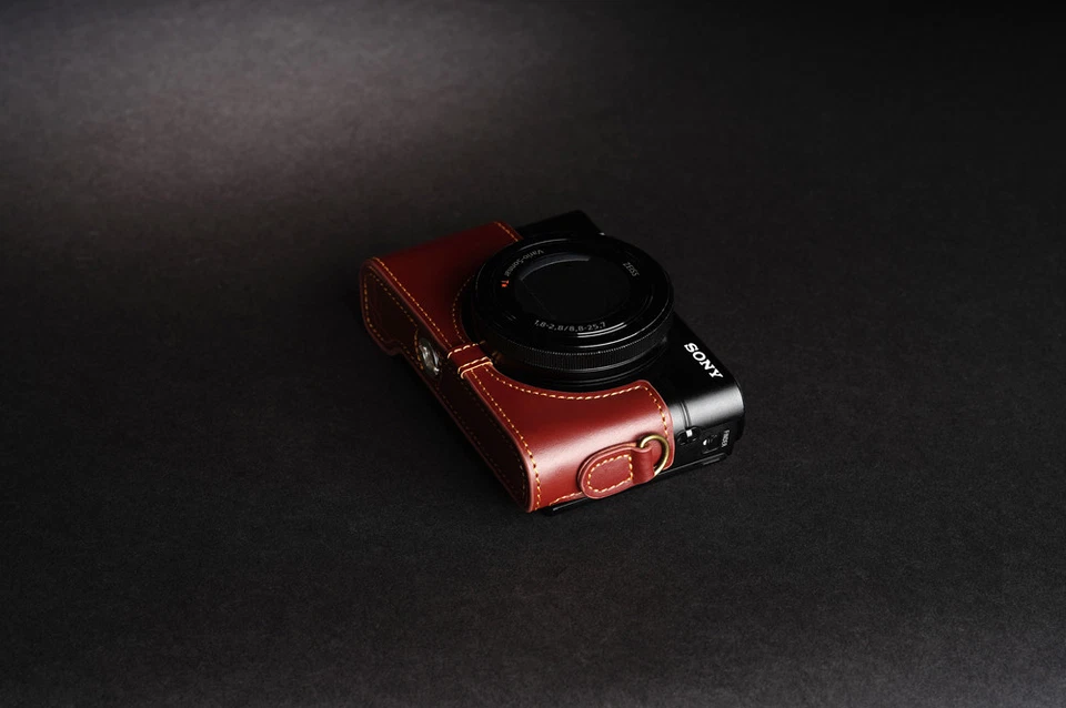 Funda de cuero real con media cámara para SONY RX100 M2 M3 M4 M5 MARK V IV III II Foto 4 de 4