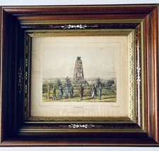 L. Prang Second Bull Run Monument Chromolithograph Orig. Walnut Frame 1865 Rare