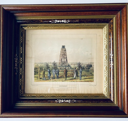 L. Prang Second Bull Run Monument Chromolithograph Orig. Walnut Frame 1865 Rare