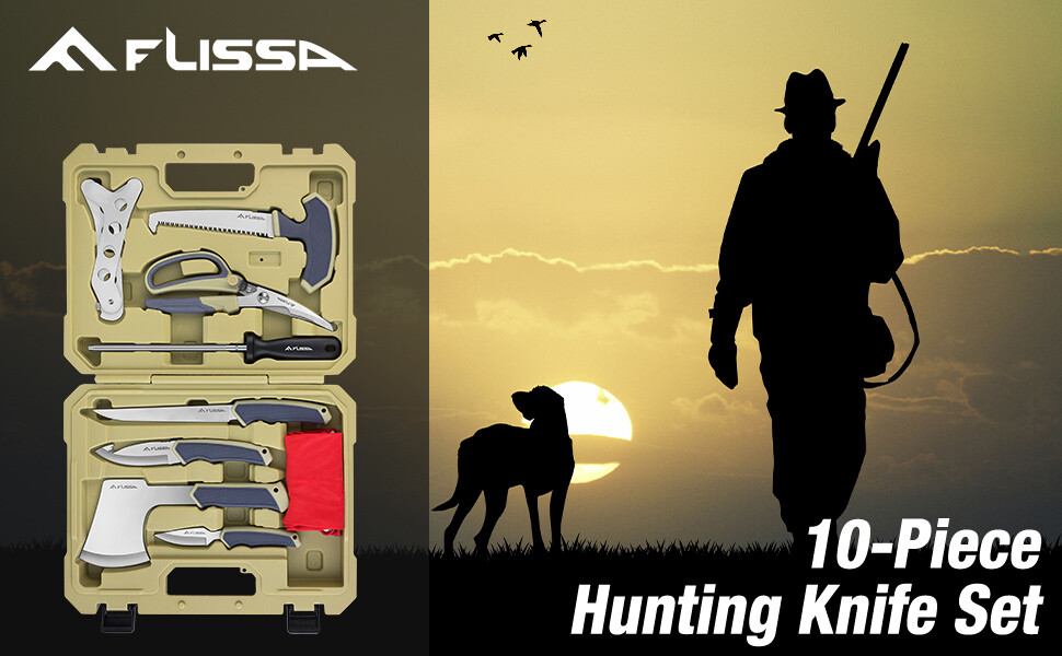 Flissa Hunting Field Dressing Kit 10Pcs Hunting Knife Butcher Game