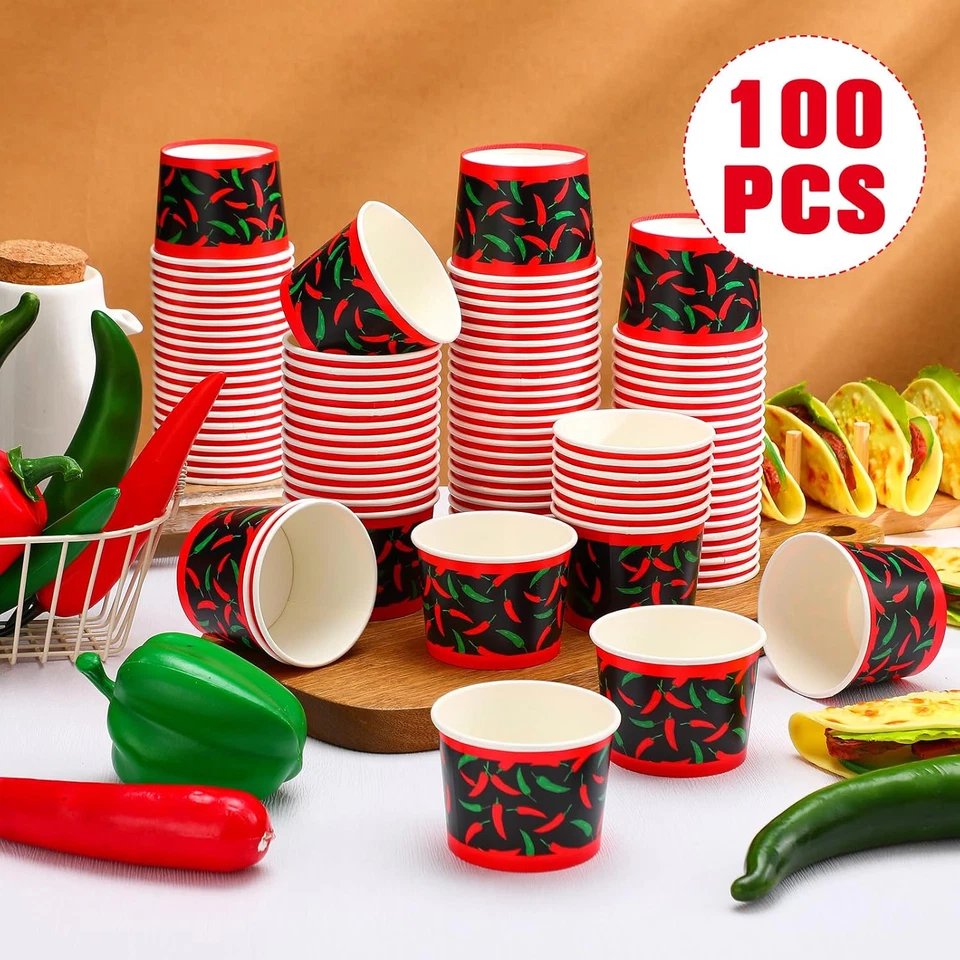 100 piezas tazas de degustación de cocina de chile pequeños tazones de papel desechables tazas de chile oporto Foto 4 de 4