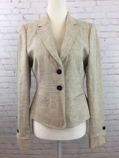 Hobbs London Women's Sz 10 Blazer Beige Two Button Cropped Back Pleats Pockets