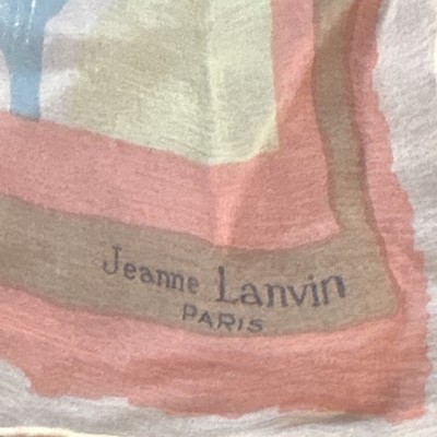 Jeanne Lanvin Paris Silk Chiffon Geometric Multicolor Square Scarf Logo
