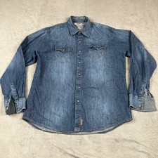 Wrangler Retro Premium Pearl Snap Shirt Mens XL Denim Western Long Sleeve Blue