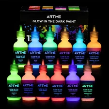 ARTME Glow in The Dark Paint, Glow Paint Set of 12 Bright Colors 30ml/1oz, Lo...